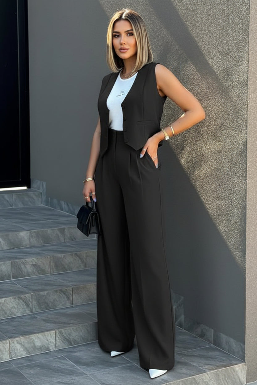 Women’s Tailored Gilet Set with Wide Leg Trousers
