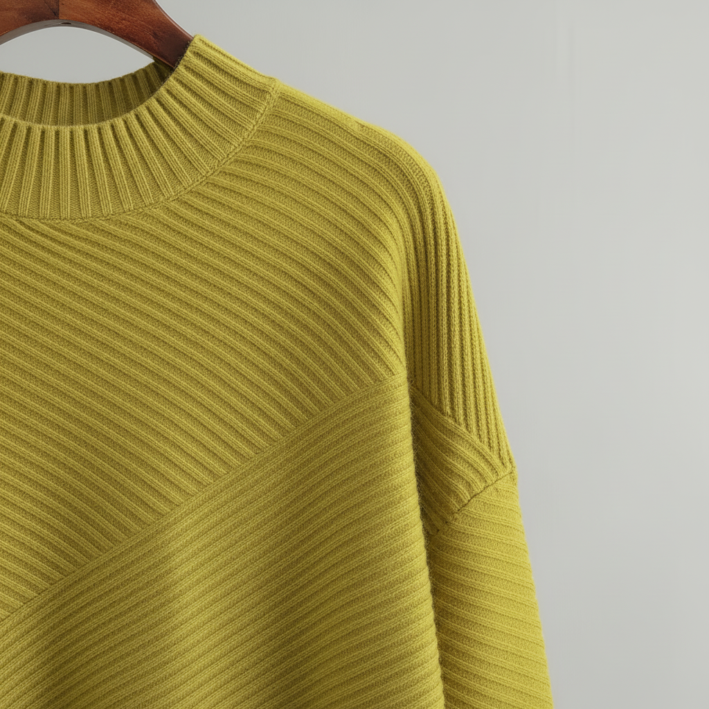 Dámský diagonálně žebrovaný svetr s oversized střihem a stojáčkem