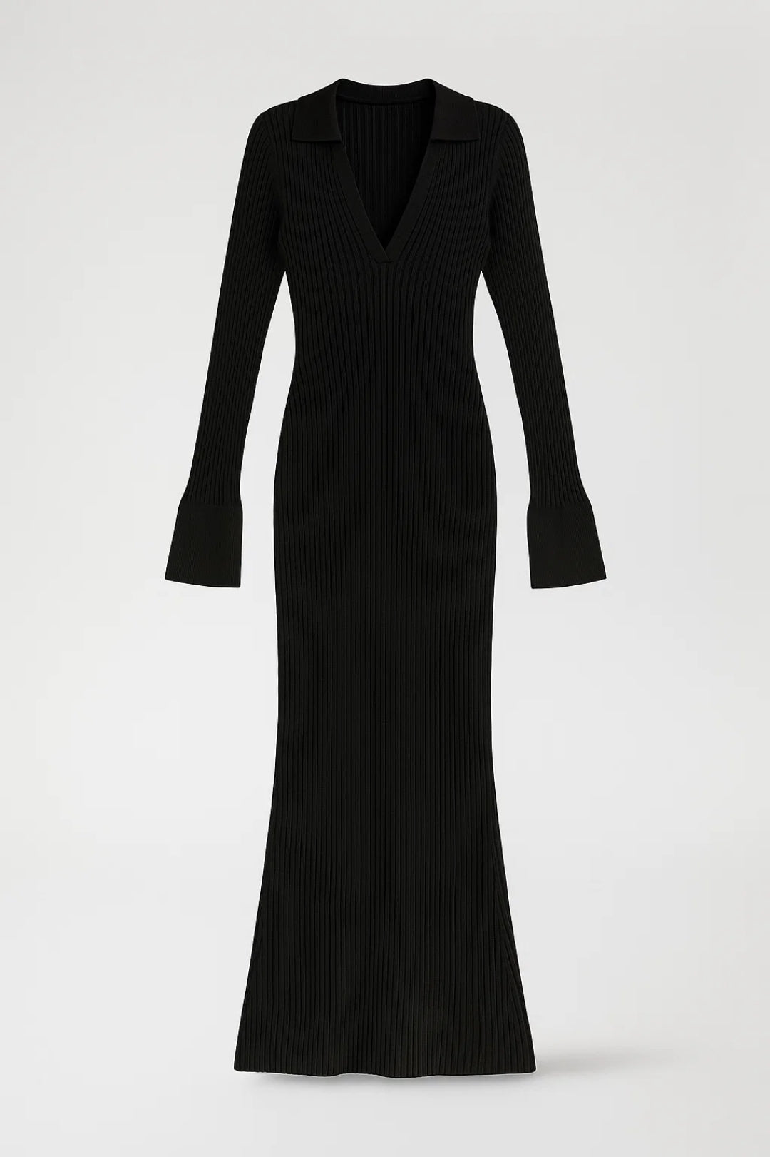 Women’s Dress Ribbed Collared Knit Flared Maxi Shape