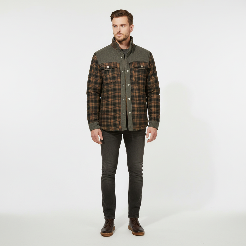 Chaqueta de franela para hombre con forro de vellón: capa casual cálida para otoño e invierno