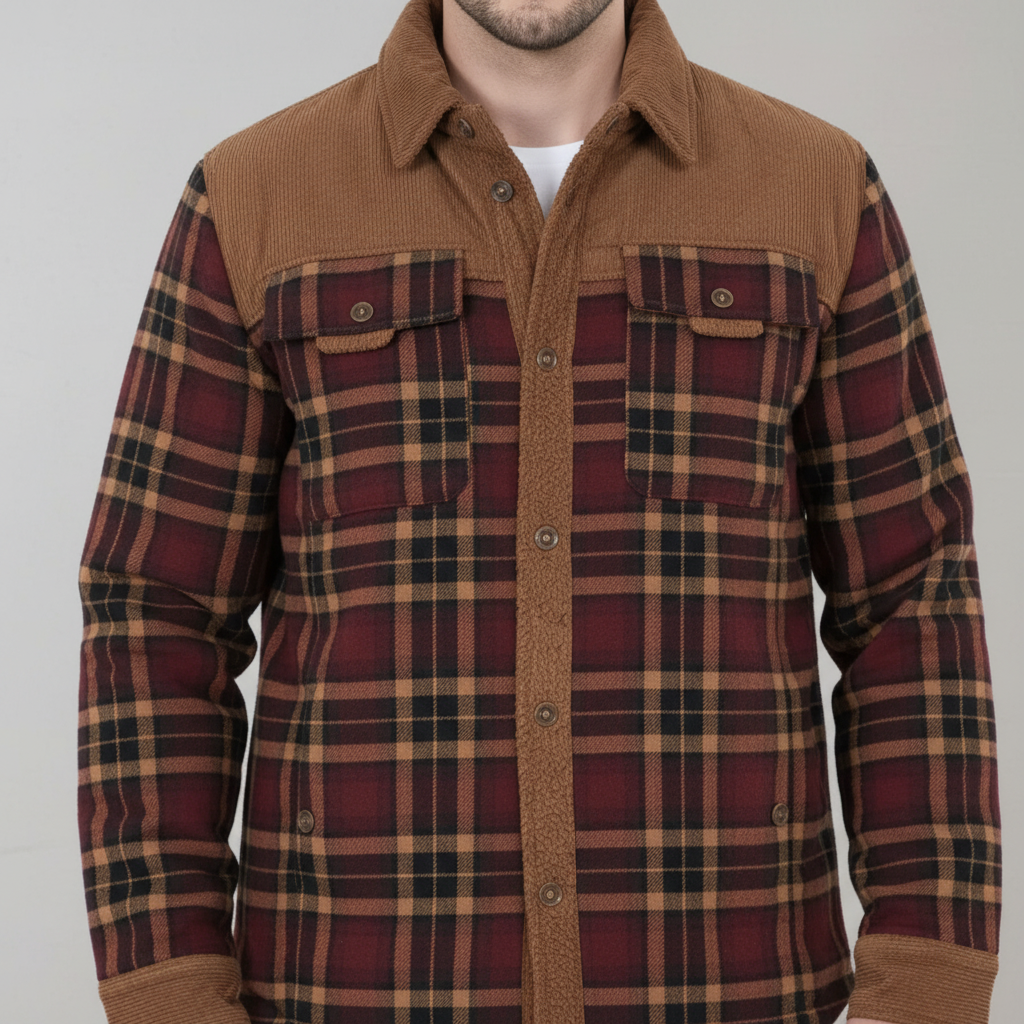 Chaqueta de franela para hombre con forro de vellón: capa casual cálida para otoño e invierno