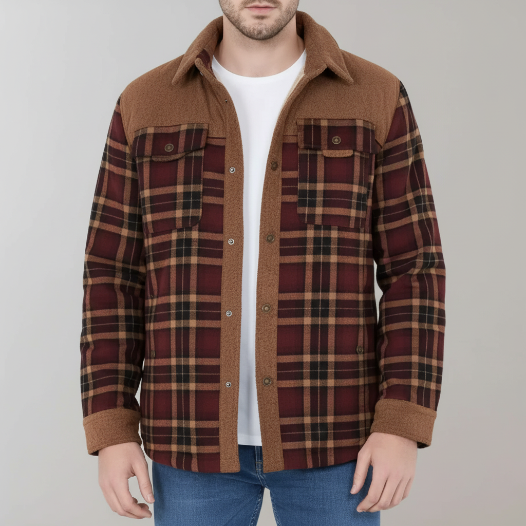Chaqueta de franela para hombre con forro de vellón: capa casual cálida para otoño e invierno