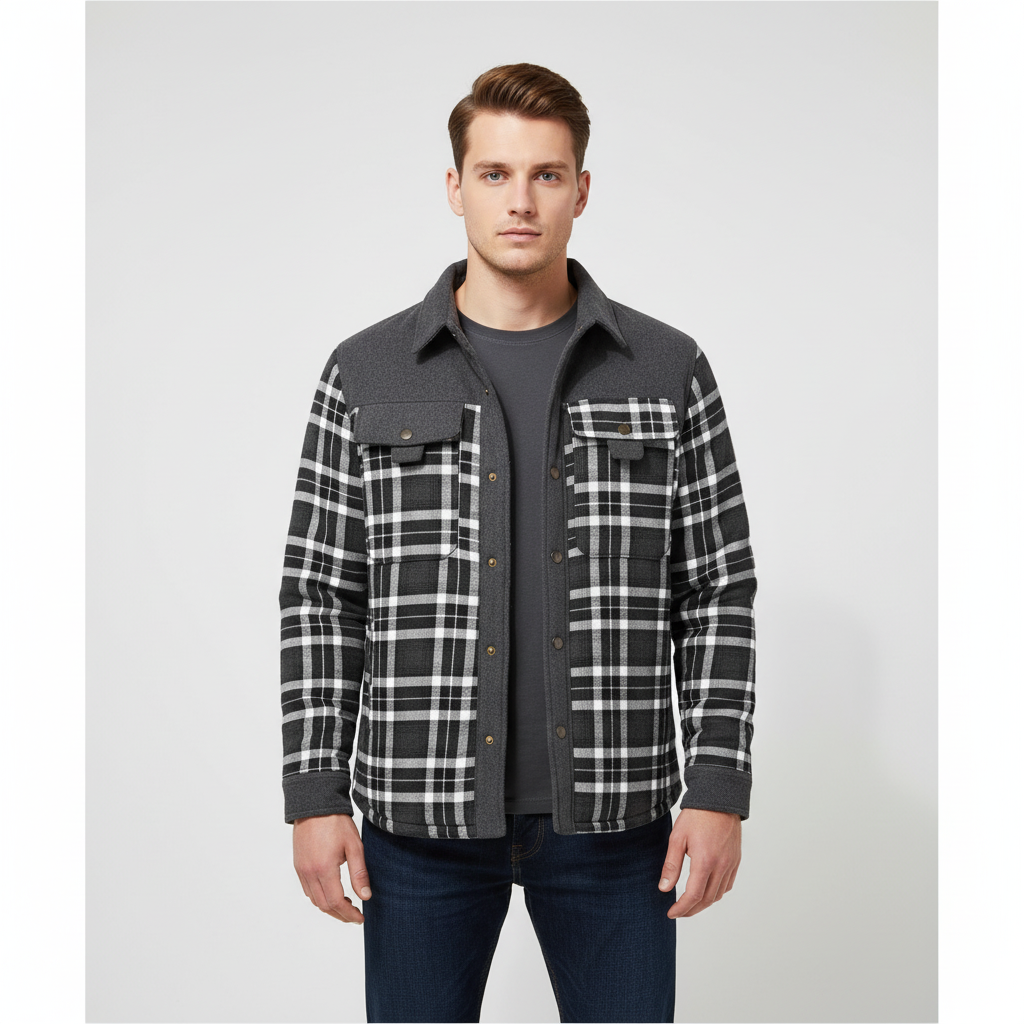 Chaqueta de franela para hombre con forro de vellón: capa casual cálida para otoño e invierno