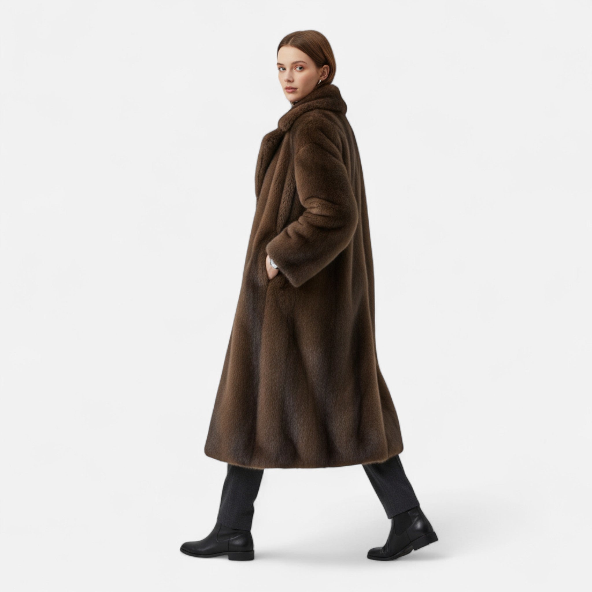 Valmonti | Women’s Long Faux Fur Trench – Heritage Elegance