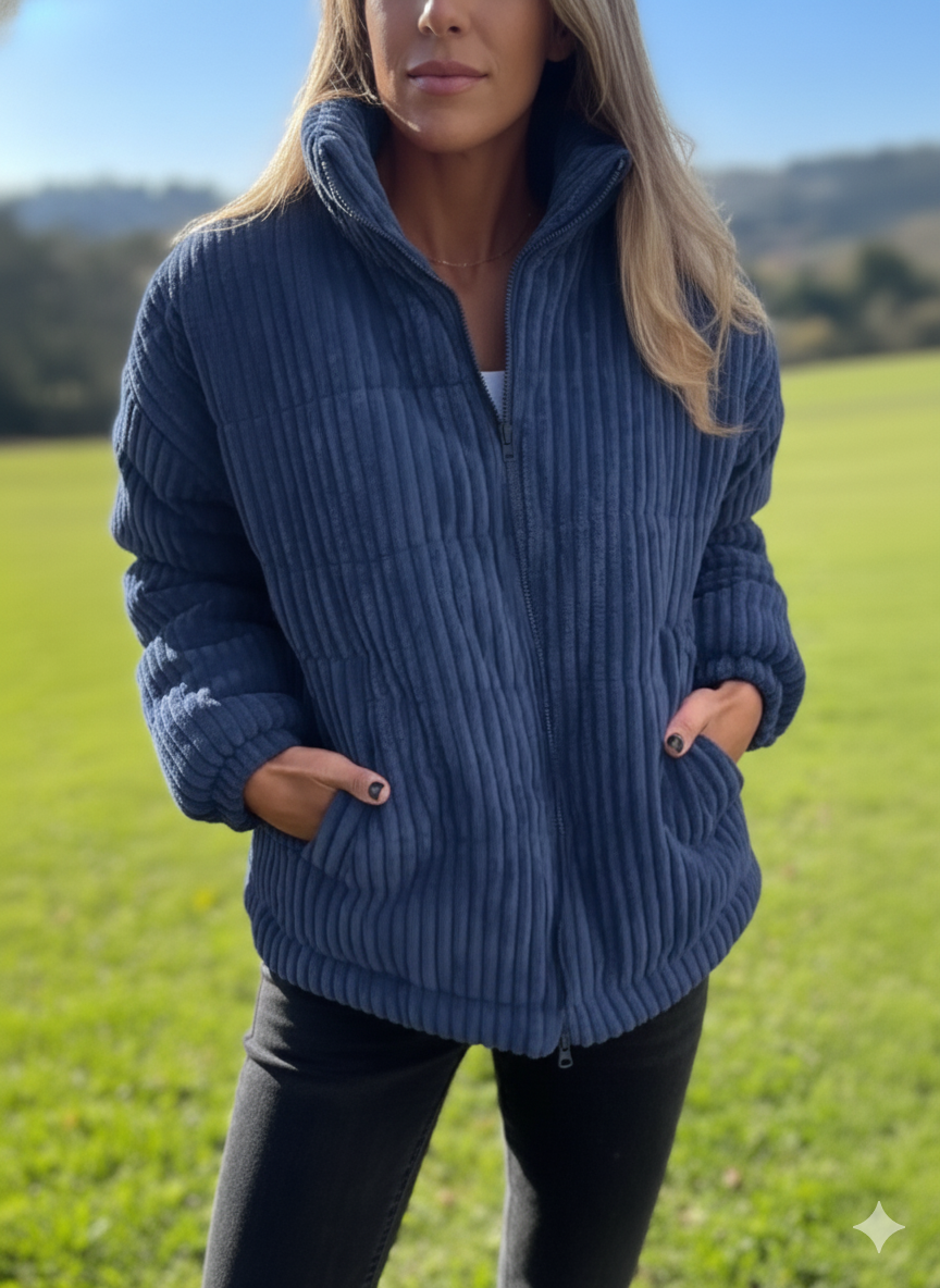 Veste en velours côtelé côtelé pour femme – couche décontractée zippée pour un style hivernal casual