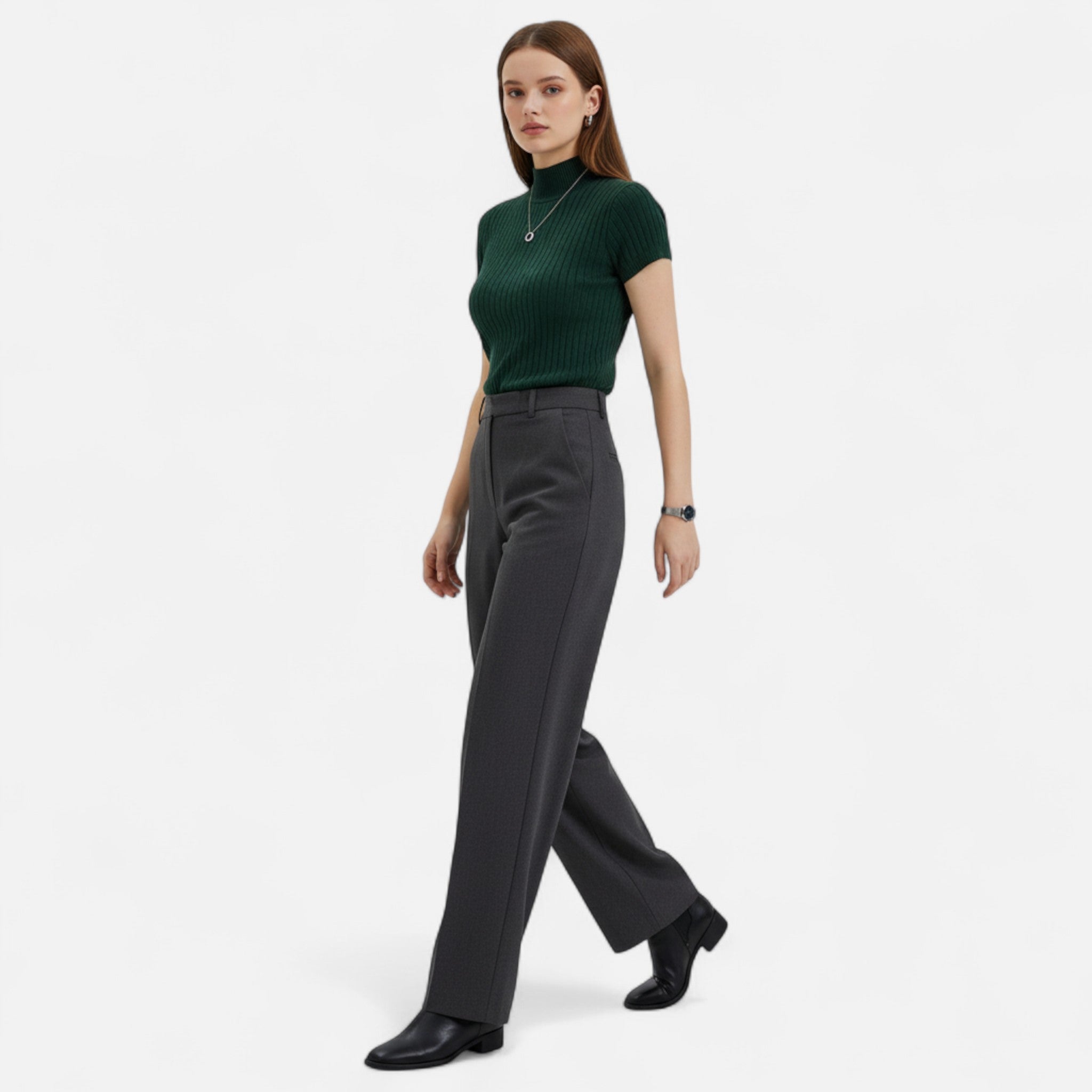 Valmonti | Women’s Knitted Blouse – Short-Sleeve Turtleneck Elegance