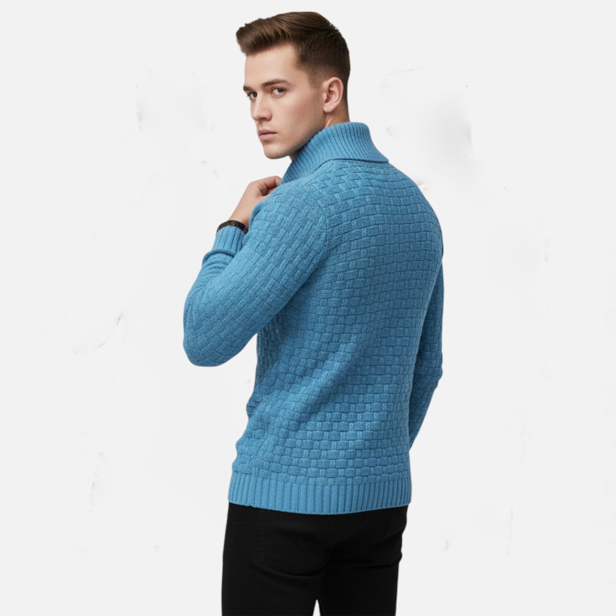 Valmonti | Men’s Turtleneck Button Sweater – Slim Knit Sweater