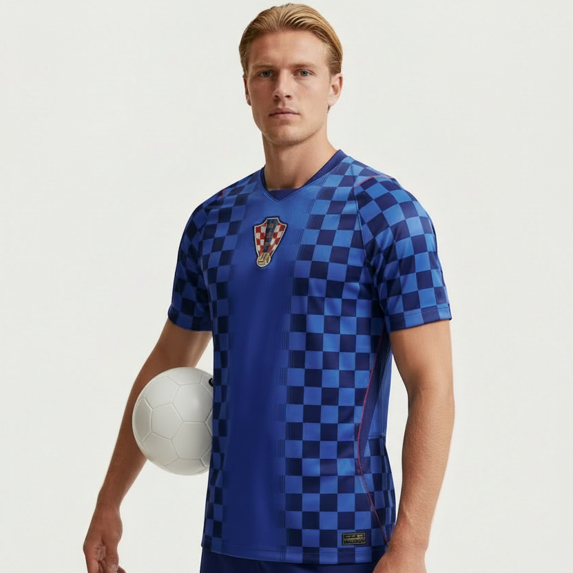 Pánský fotbalový dres Chorvatska venkovní styl Mistrovství světa prodyšný rychleschnoucí stadionový fanouškovský dres
