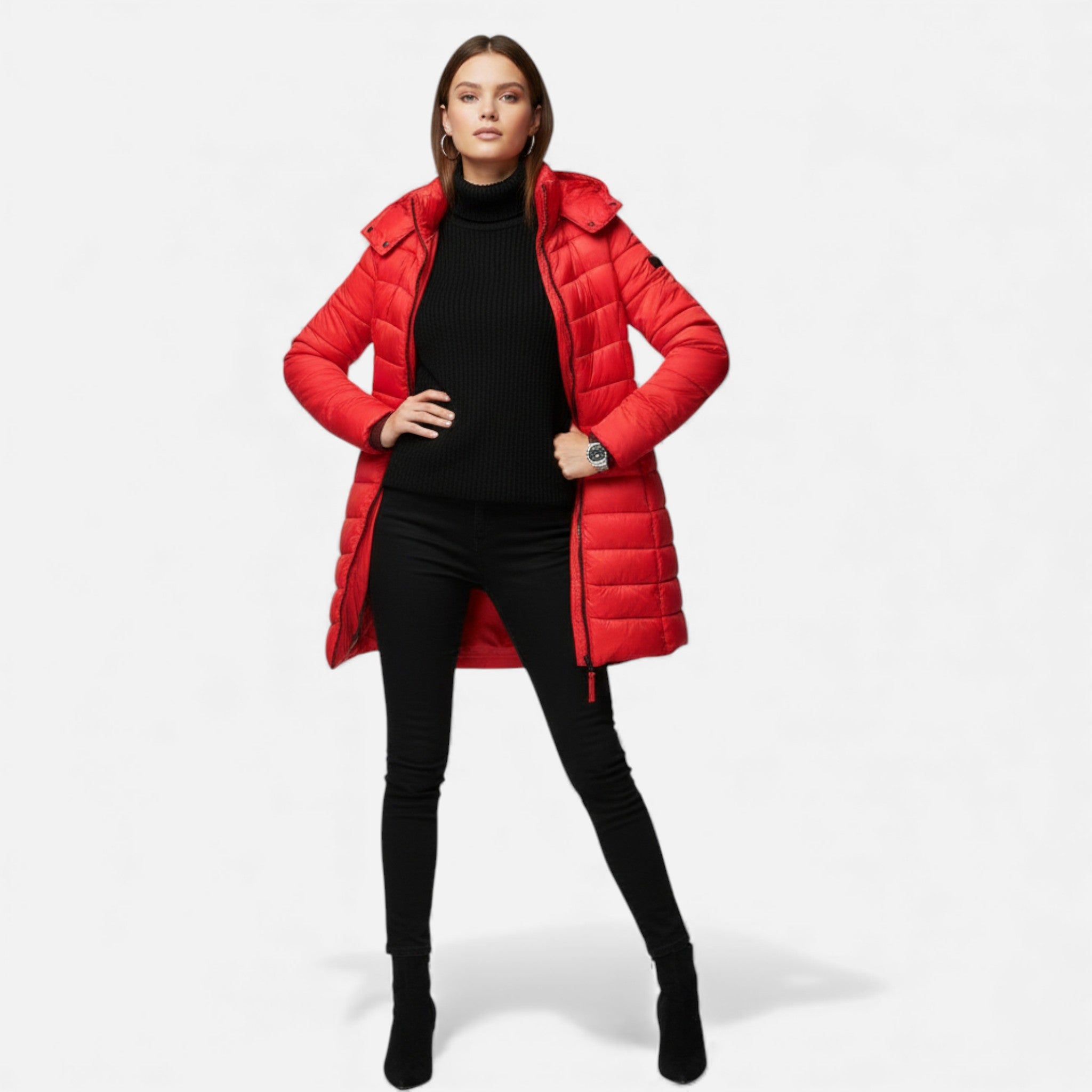 Valmonti | Women’s Puffer Quilted Slim Mid-Length Jacket – Overcoat