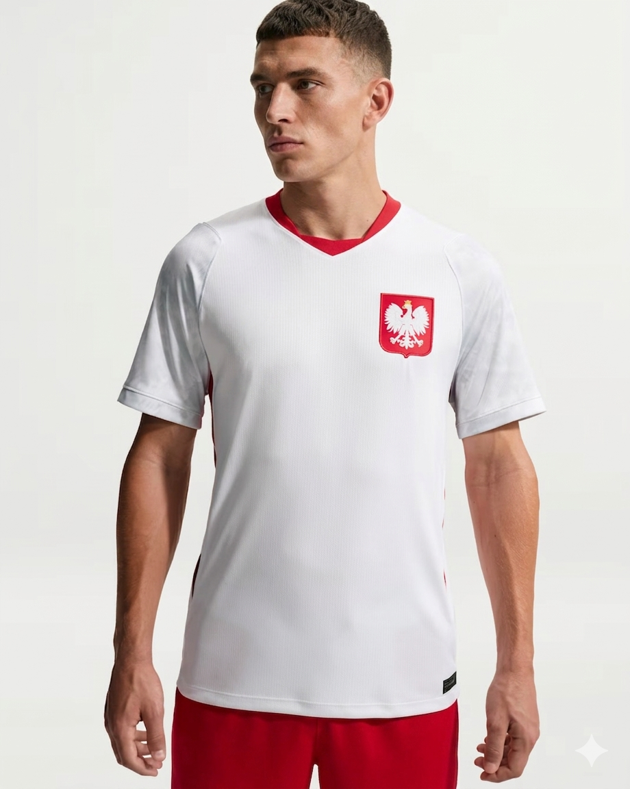 Męska koszulka piłkarska Polski na mecze domowe i wyjazdowe, styl stadionowy, oddychająca, szybkoschnąca, inspirowana meczem, dla kibiców