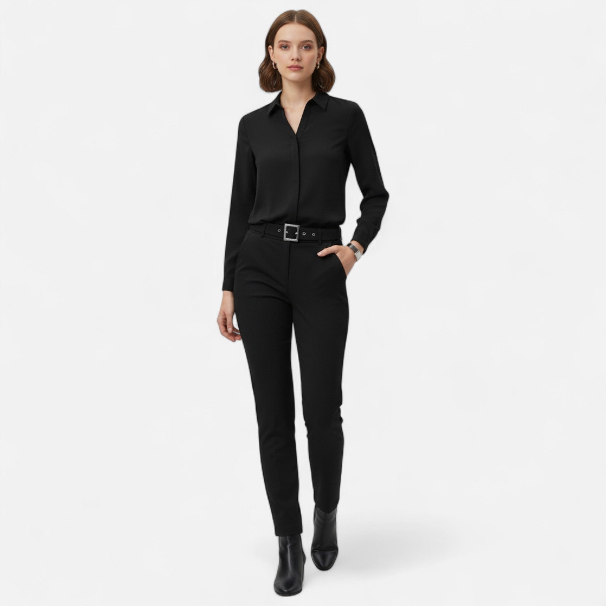 Valmonti | Women’s Blouse – V-Neck Button-Up Elegance