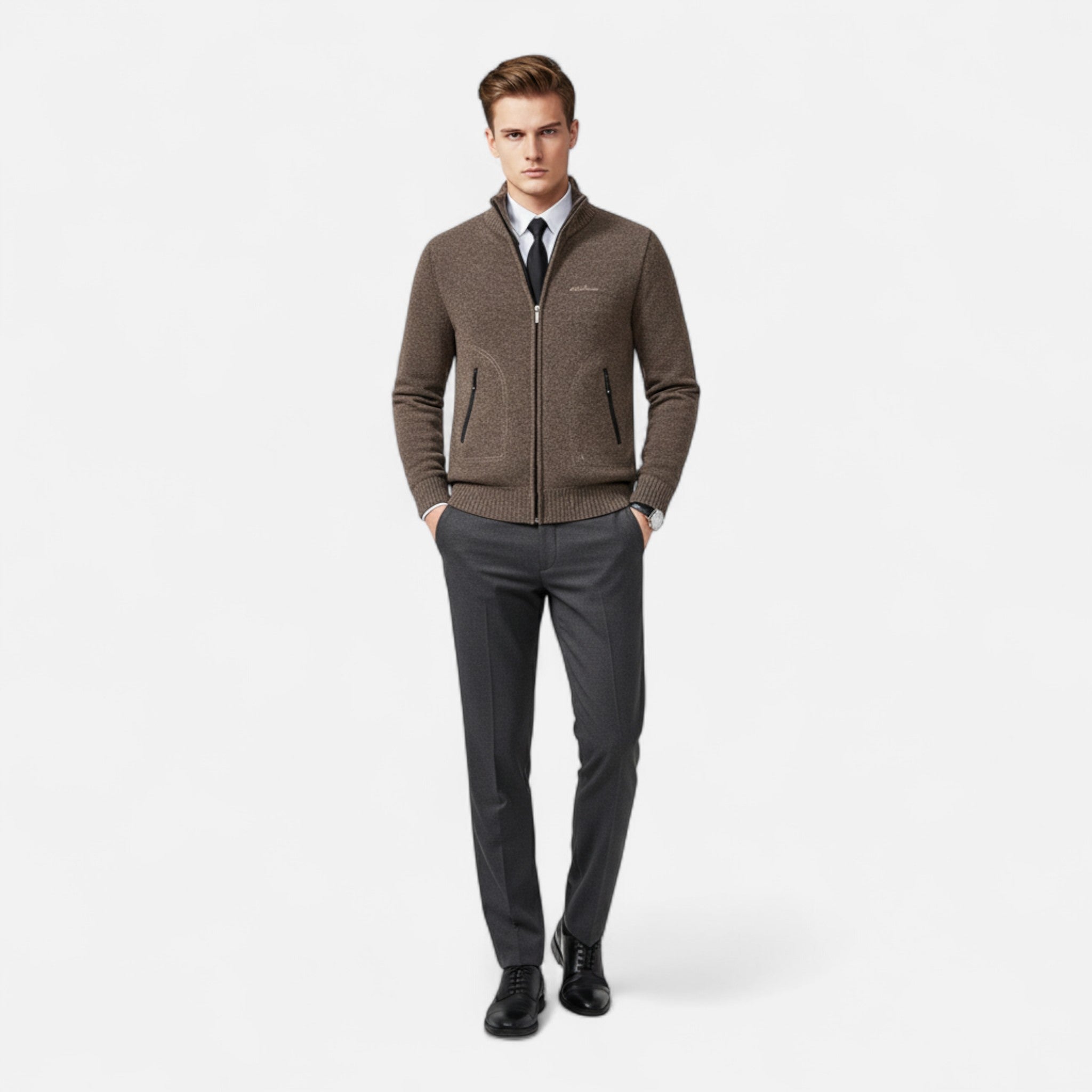 Valmonti | Men’s Knit Cardigan – Refined Stand-Collar Elegance