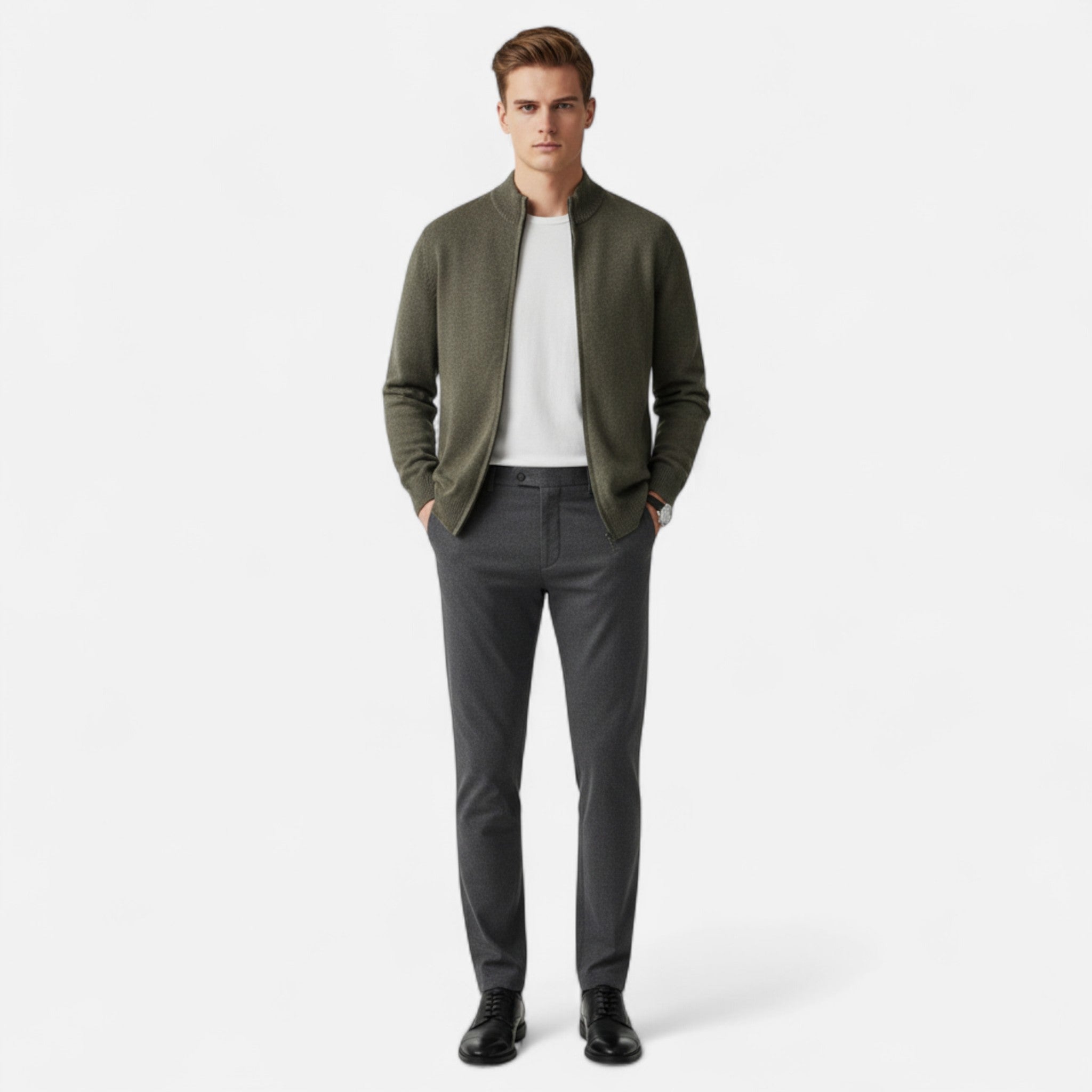 Valmonti | Men’s Cardigan – Merino Wool Zippered Elegance