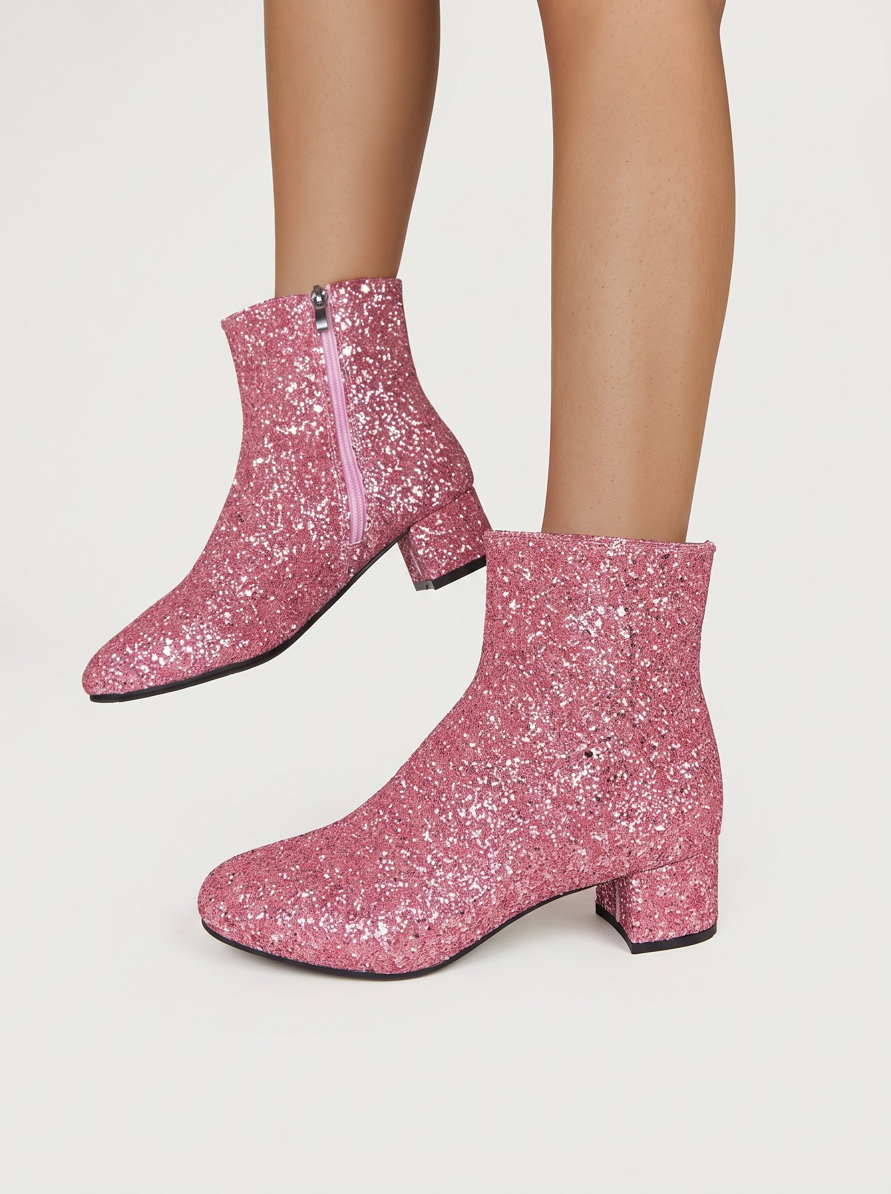 Women’s Glitter Ankle Boots – Pointed-Toe Block Heel Style for Parties and Evening Wear