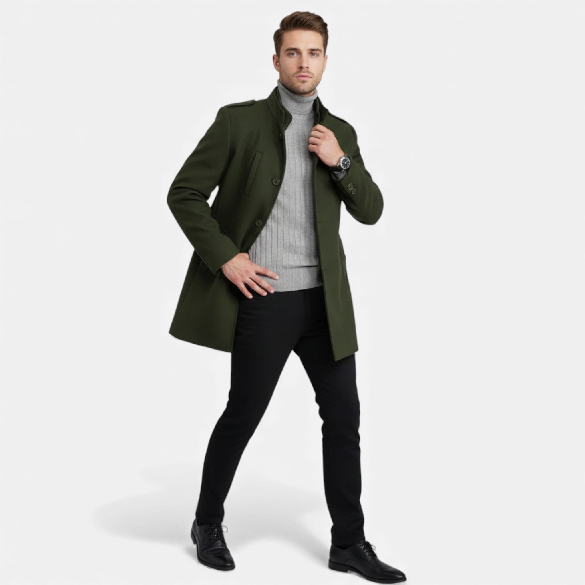 Valmonti | Men’s Wool Mid-Length Jacket – Wool Zipper Overcoat