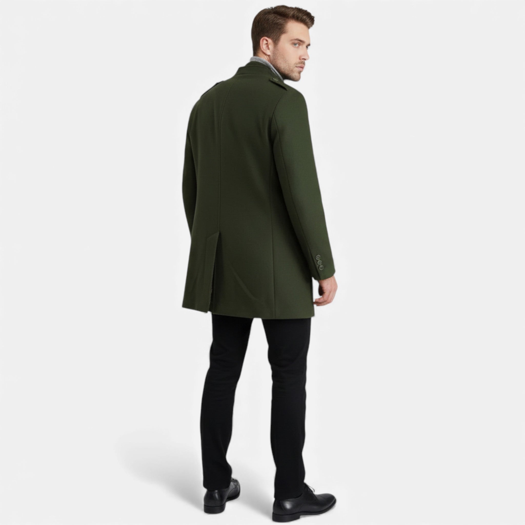Valmonti | Men’s Wool Mid-Length Jacket – Wool Zipper Overcoat