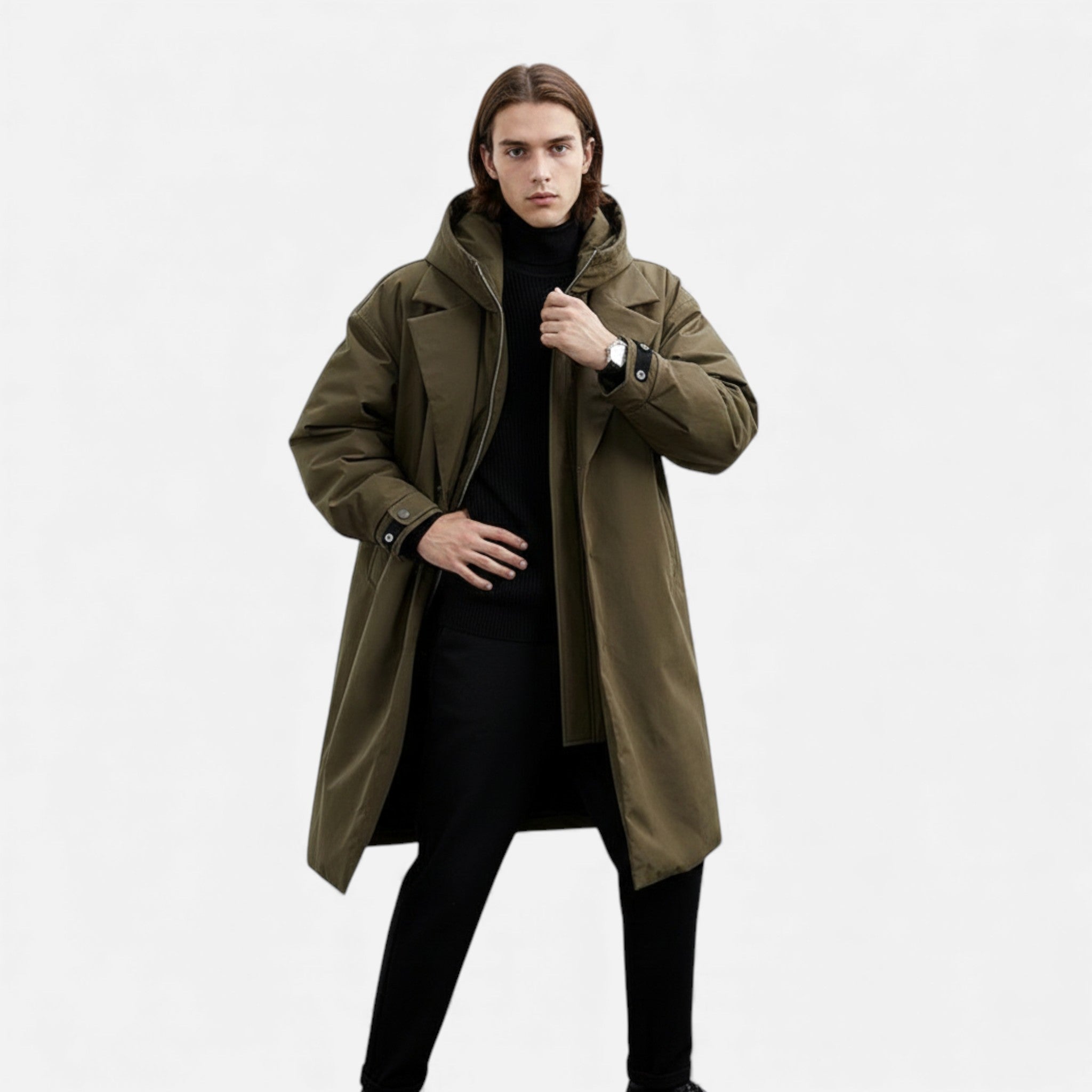 Valmonti | Men’s Hooded Mid-Length Coat – Classic Two-Layer Coat
