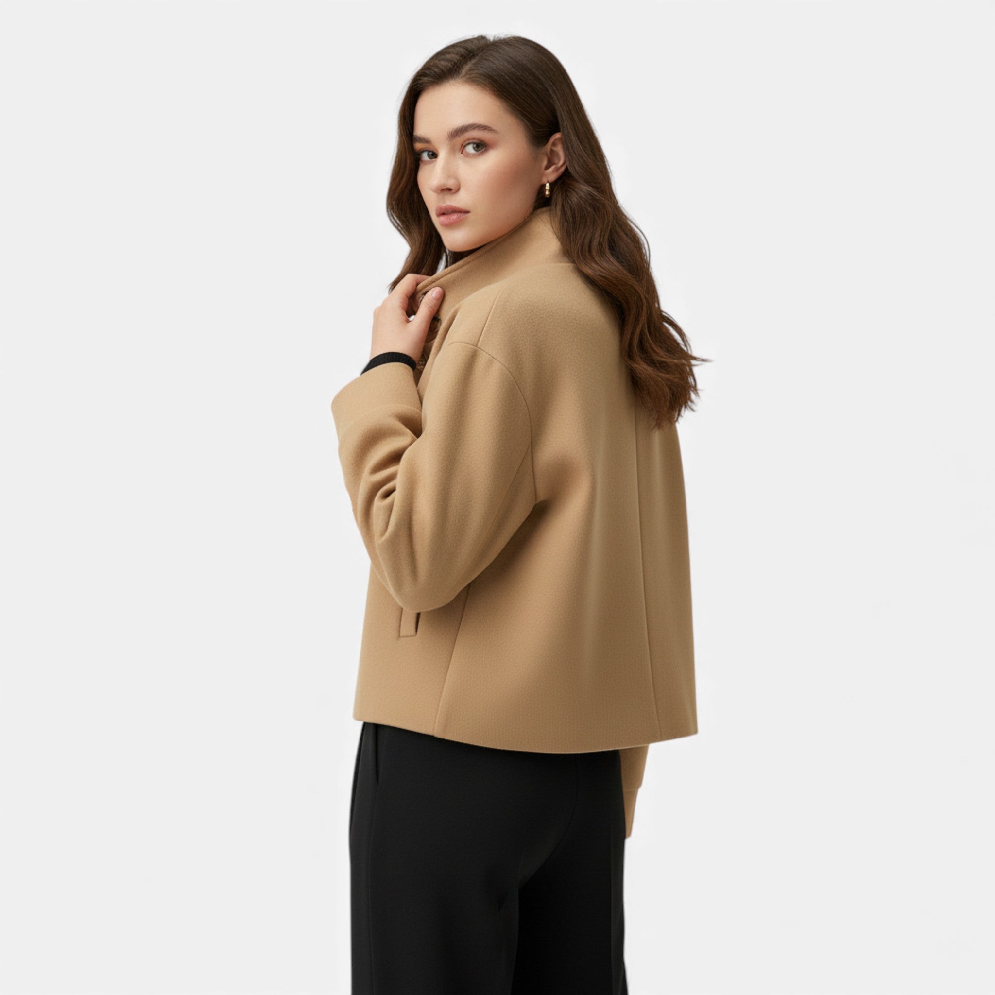 Valmonti | Women’s Wool Breasted Coat – Classic Stand-Collar Coat