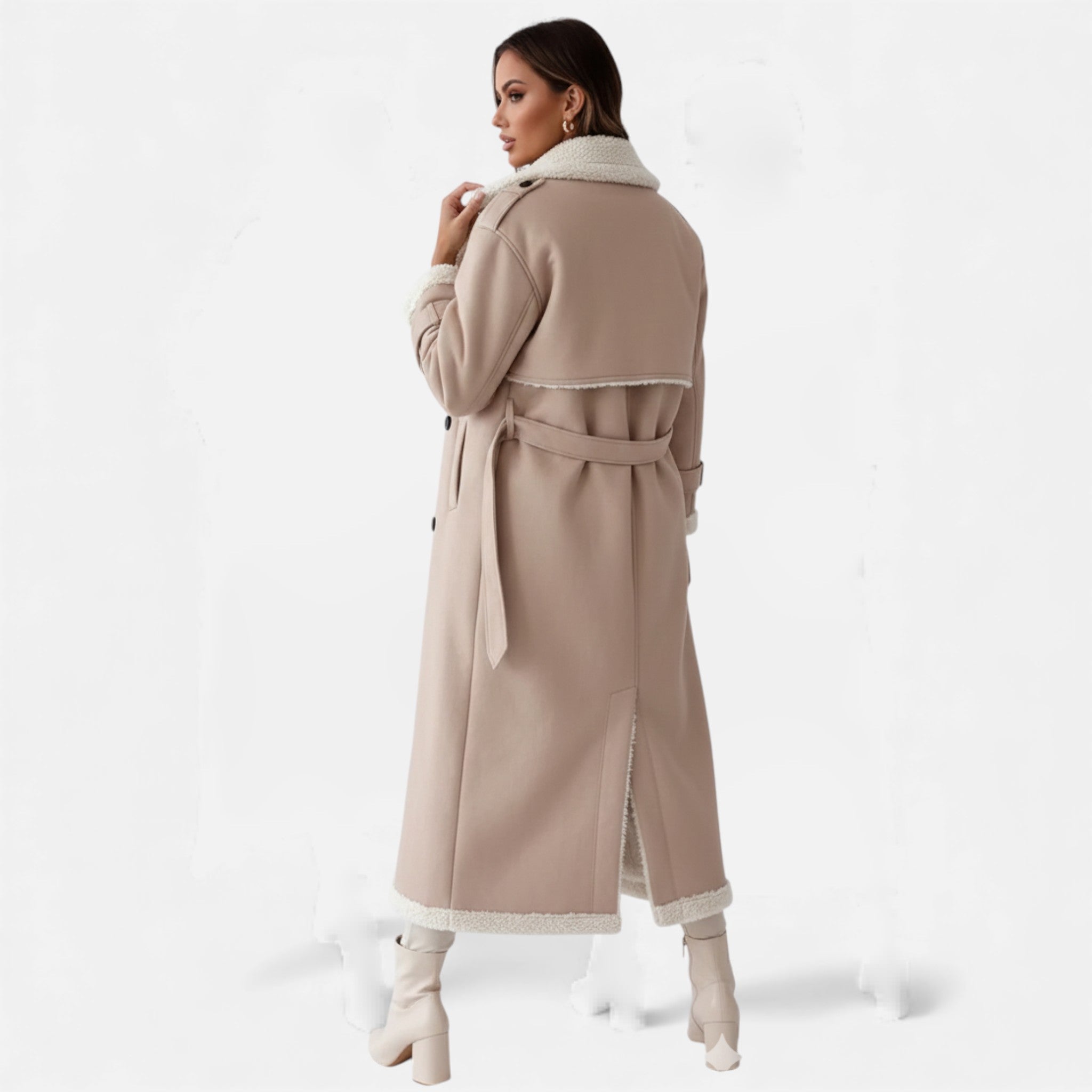 Valmonti | Women’s Belted Wool Trench Coat – Classic Mid-Length Coat