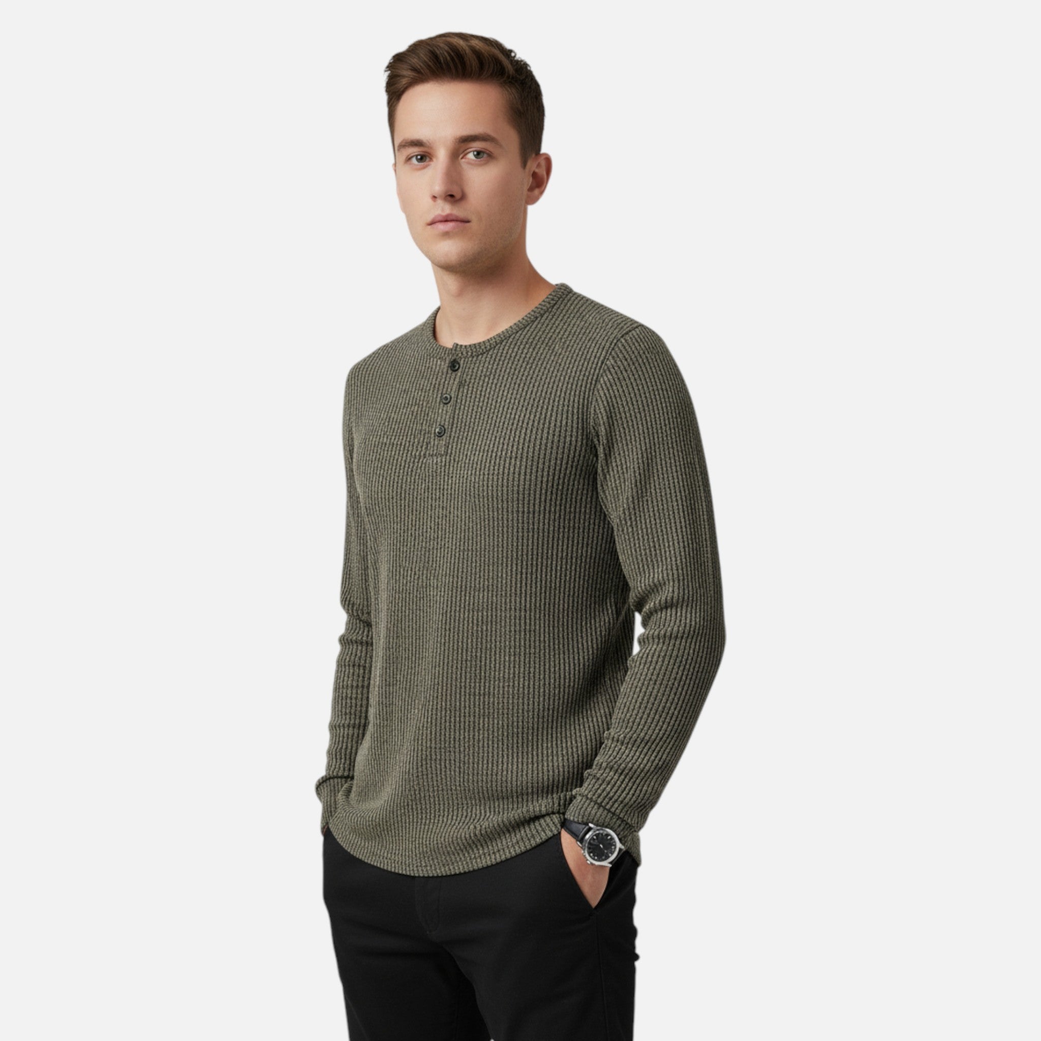 Valmonti | Men’s Cable-Knit Henley Sweater
