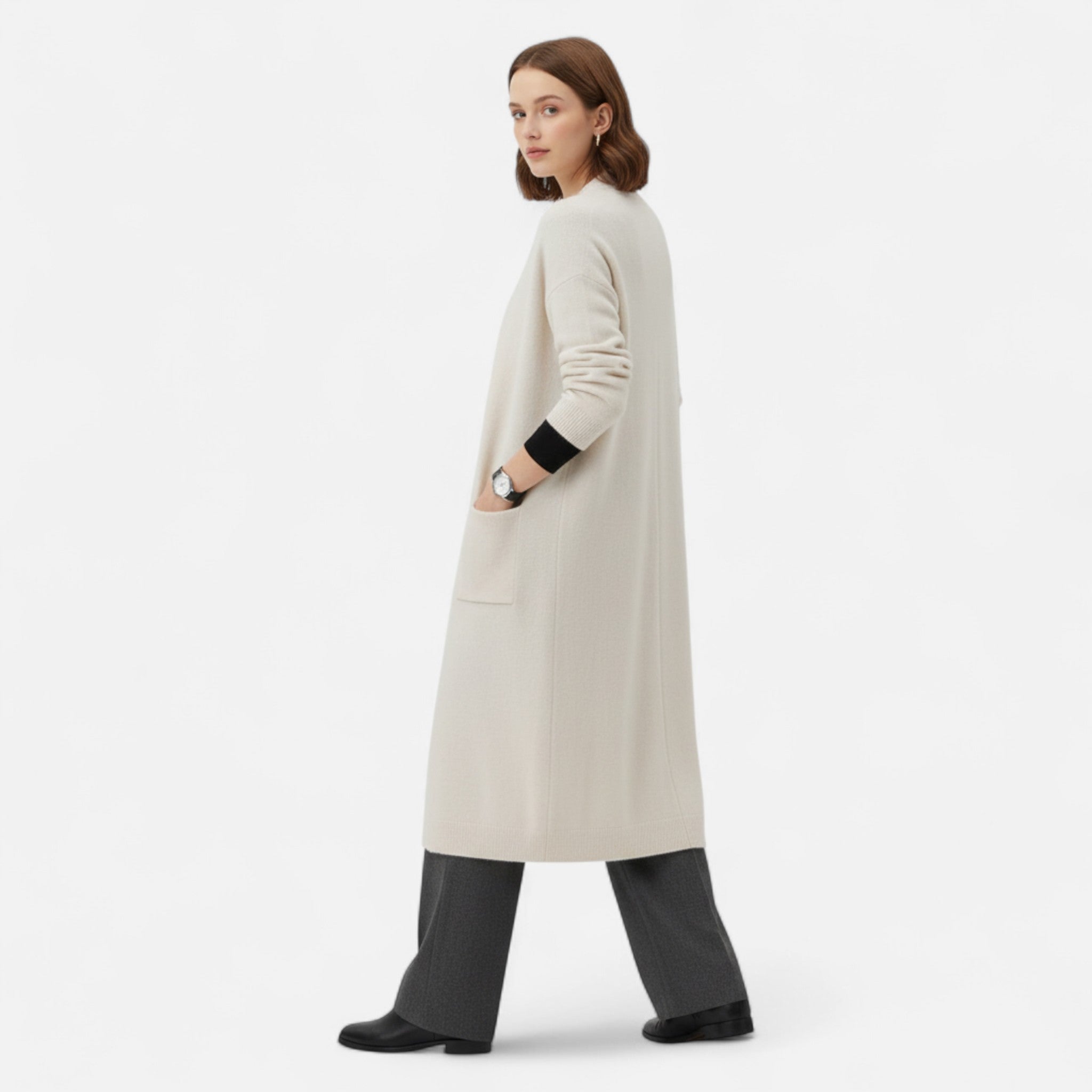 Valmonti | Women’s Open-Front Cardigan – Timeless Long Silhouette