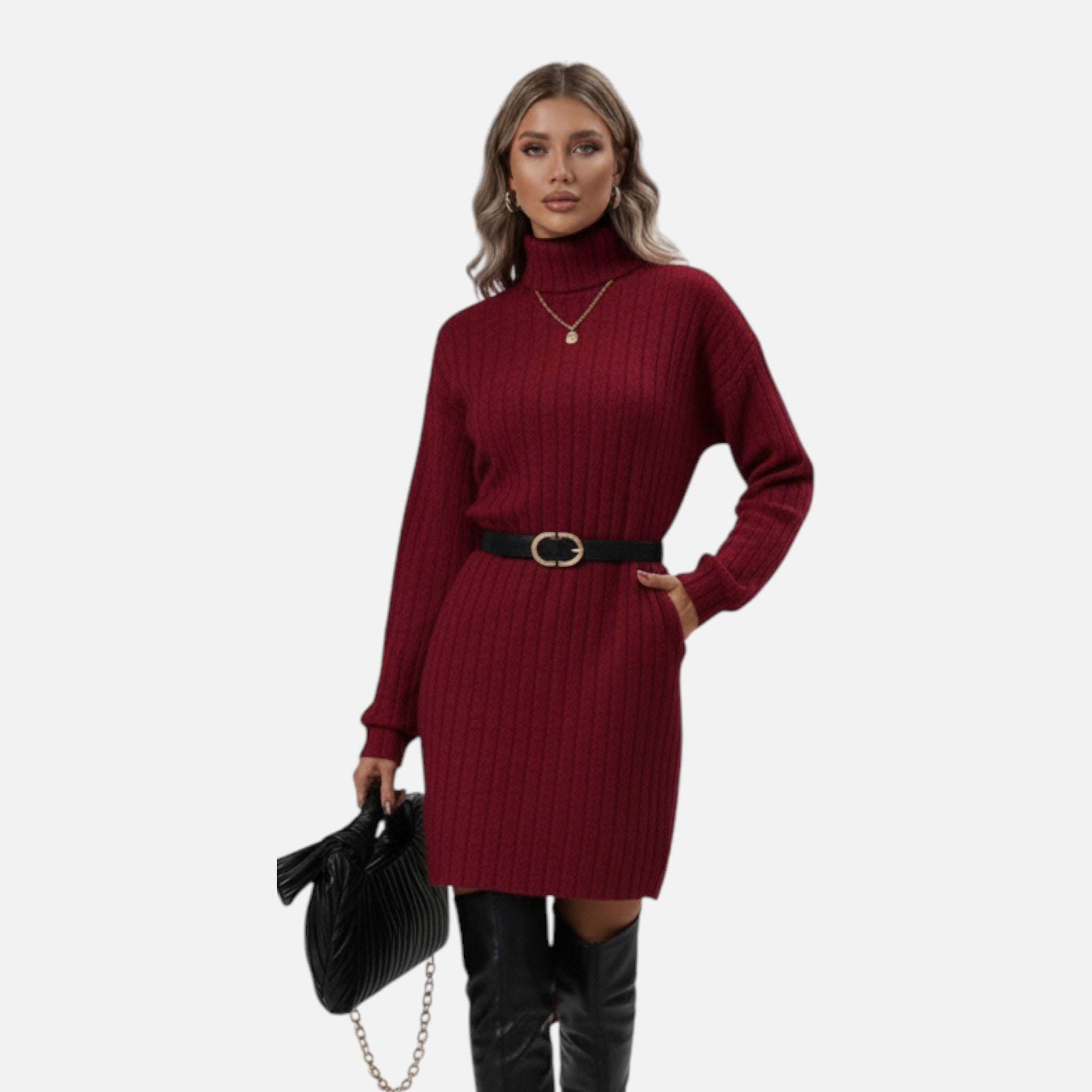 Valmonti | Women’s Turtleneck Textured Knit Dress
