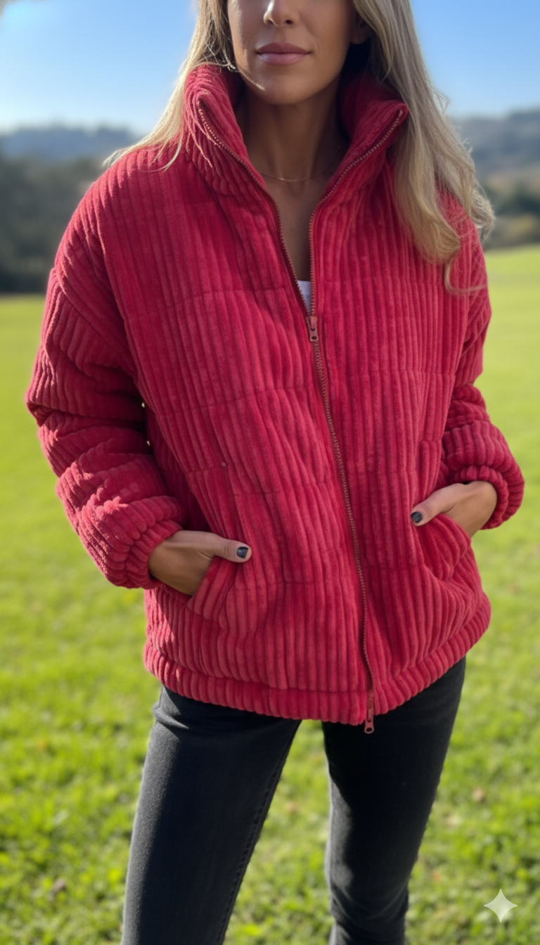 Veste en velours côtelé côtelé pour femme – couche décontractée zippée pour un style hivernal casual