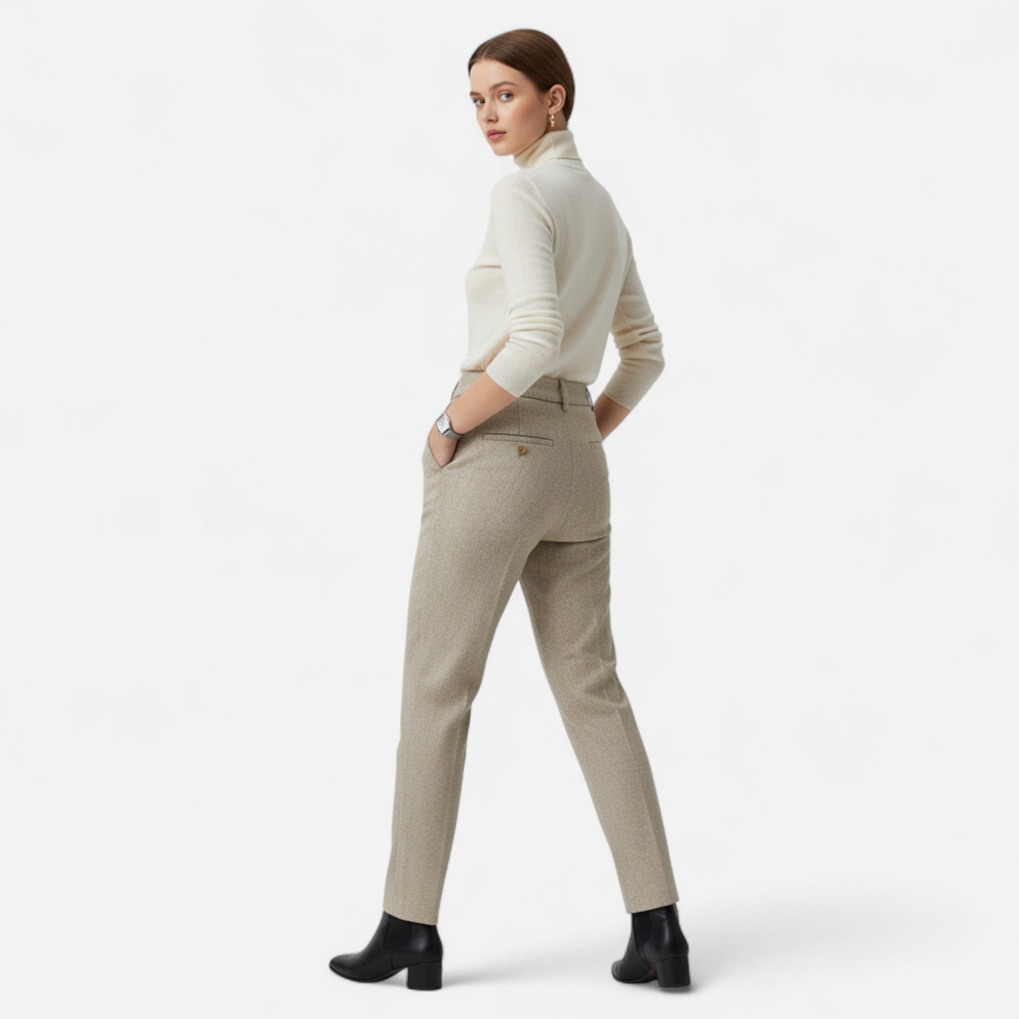 Valmonti | Women’s Wool Pencil Pants – High-Waist Elegance