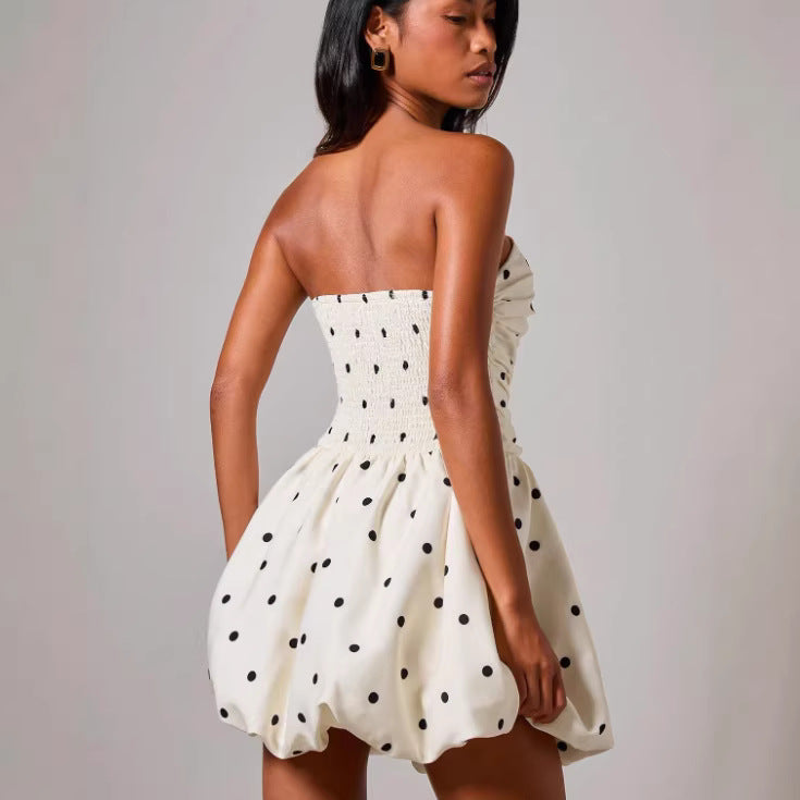 Women’s Strapless Mini Dress Printed Ruched Bubble Hem