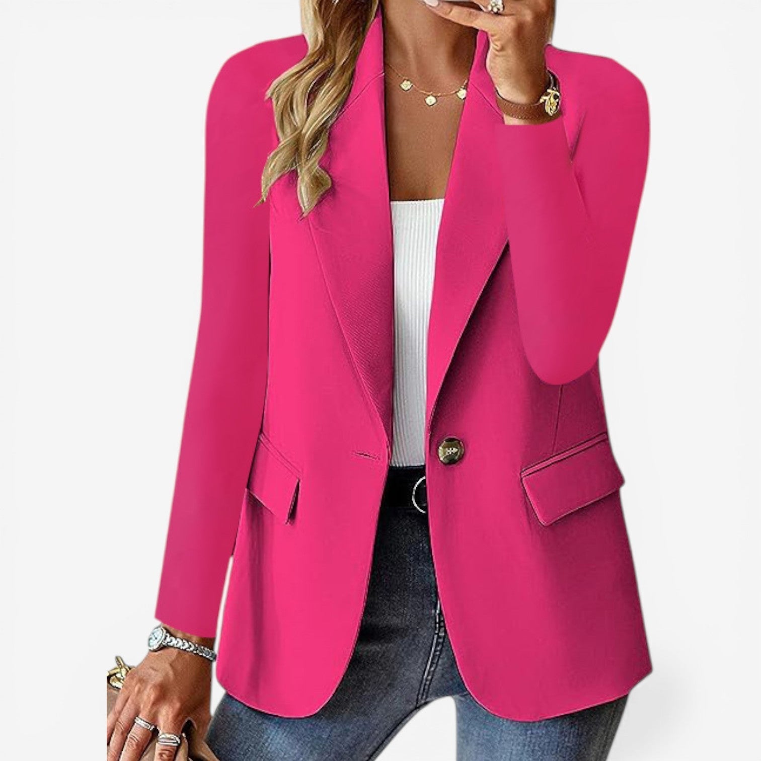 Dámské sako s výraznou klopou – elegantní vrstva s jedním knoflíkem do kanceláře i pro smart casual styl