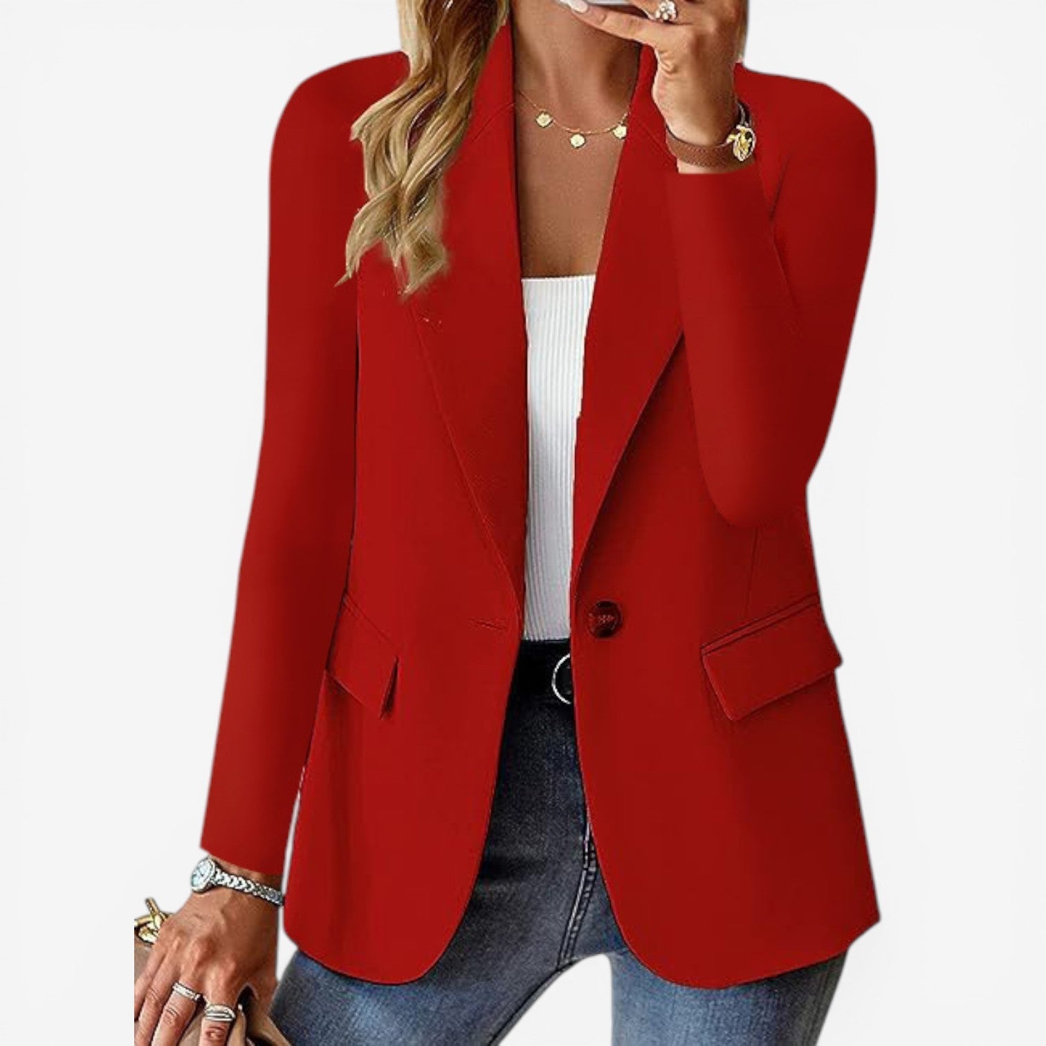 Dámské sako s výraznou klopou – elegantní vrstva s jedním knoflíkem do kanceláře i pro smart casual styl