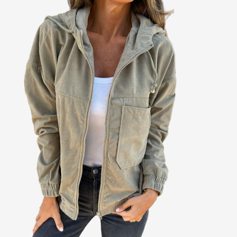 Women’s Hooded Zip Jacket – Textured Casual Layer for Spring and Autumn