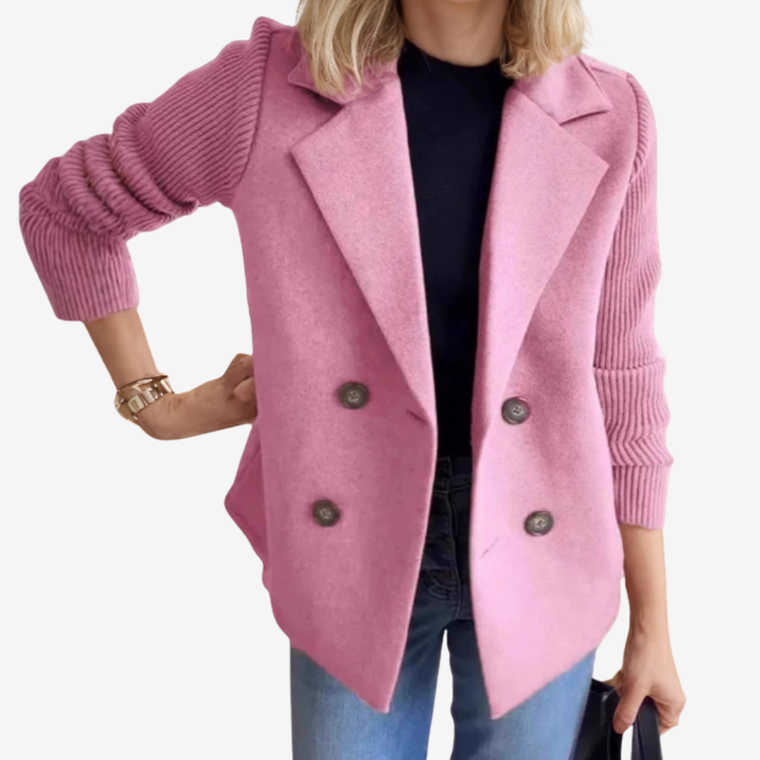 Sacou de damă cu două rânduri de nasturi – strat elegant și casual, cu mâneci striate, pentru toamnă și iarnă