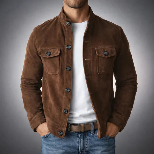 Herrejakke med knaplukning foran – figursyet lag til forår og efterår til smart casual-stil