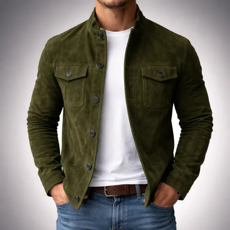 Herrejakke med knaplukning foran – figursyet lag til forår og efterår til smart casual-stil