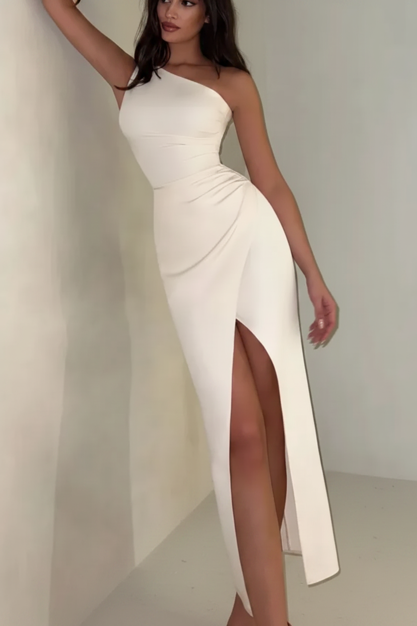 Women’s One Shoulder Maxi Dress Split Hem Evening Fit