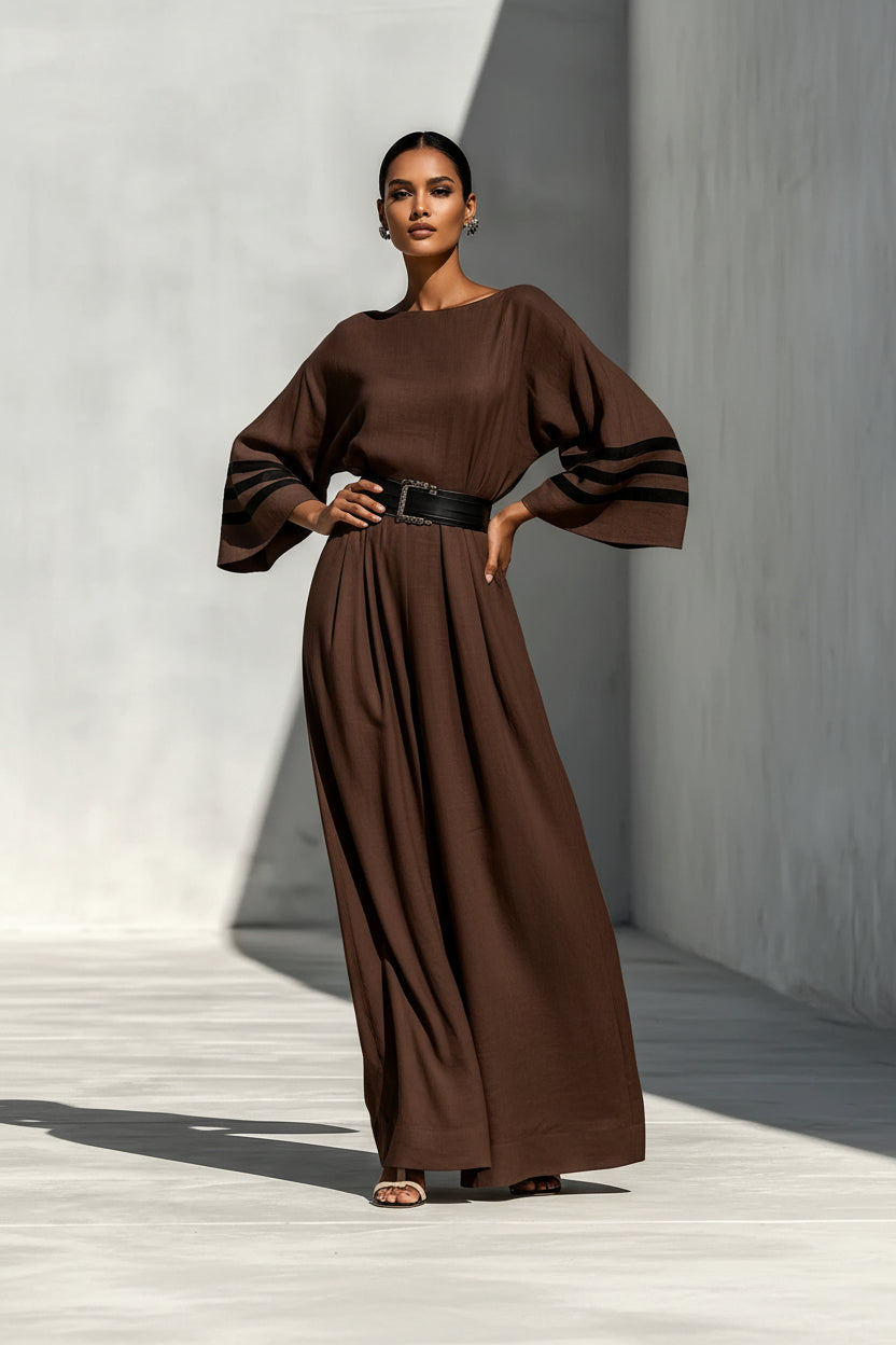 Women’s Wide Leg Jumpsuit Belted Linen Look Silhouette