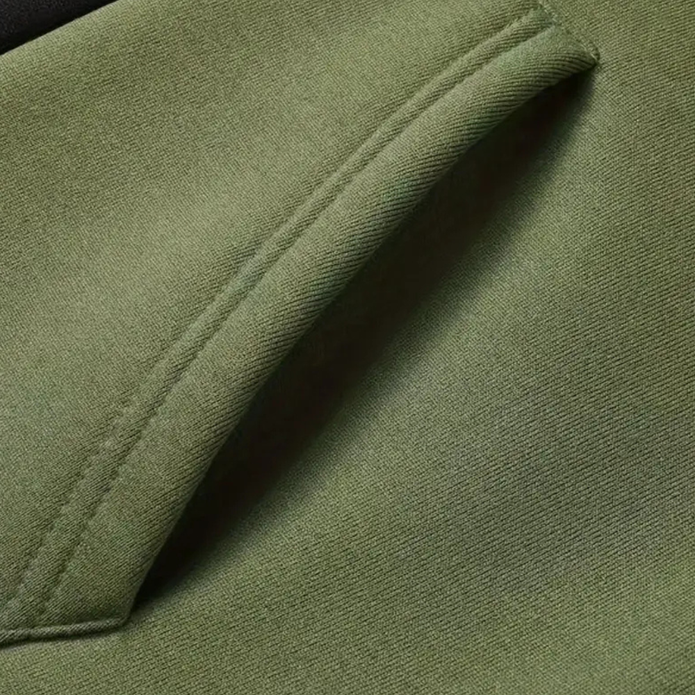 Felpa con cappuccio da uomo, modello pullover con pannello a contrasto, coulisse e stile casual streetwear