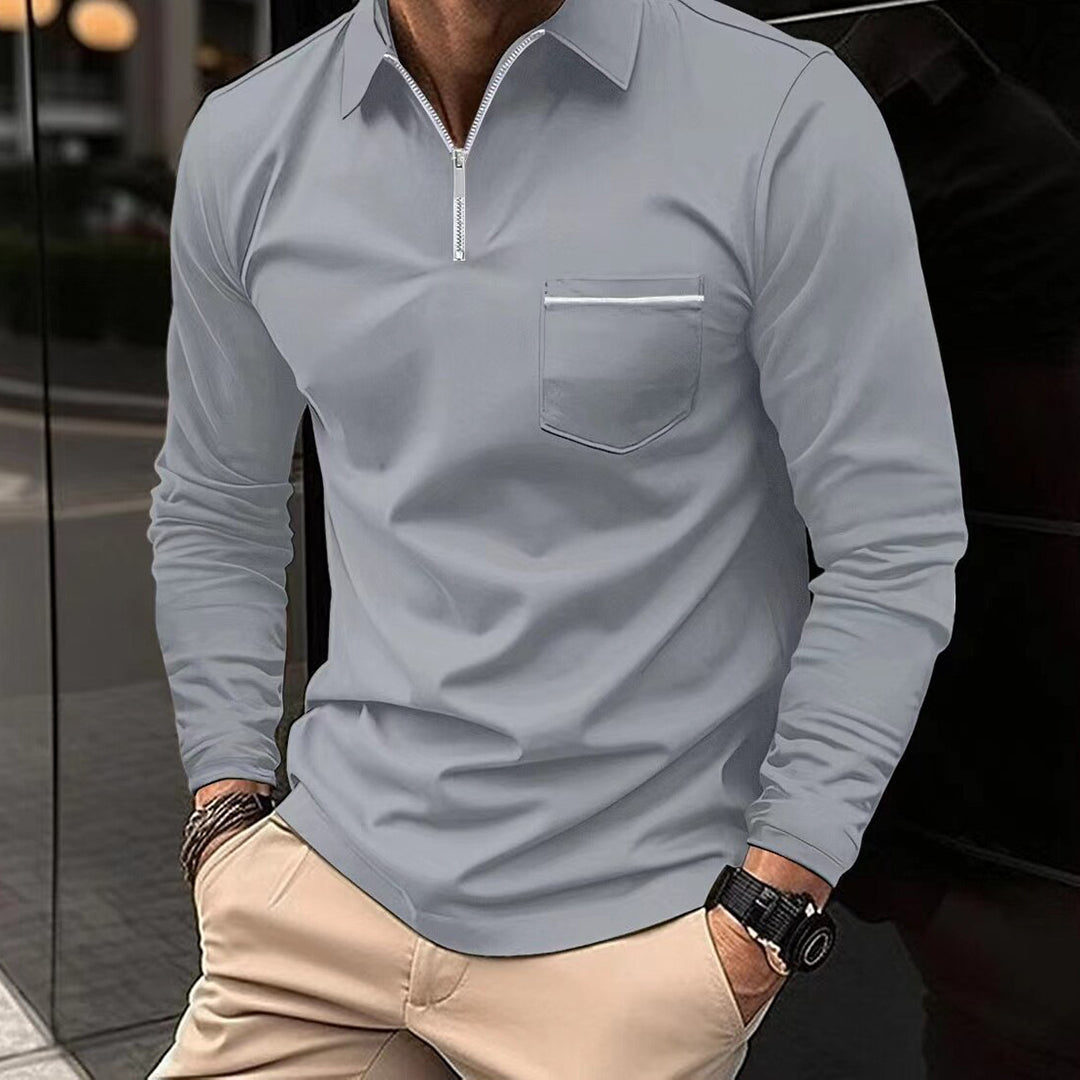 Pánské polo tričko s dlouhým rukávem – teplé, pohodlné, prodyšné, stylové, elegantní, smart casual, vhodné na každý den
