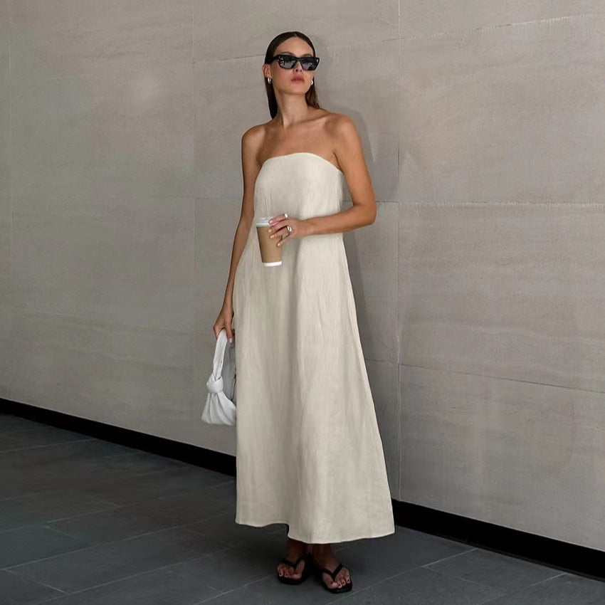 linen strapless maxi dress Women's Look Loose Fit Style:03918 fresheasyrewards Plus Size Tiered Chiffon