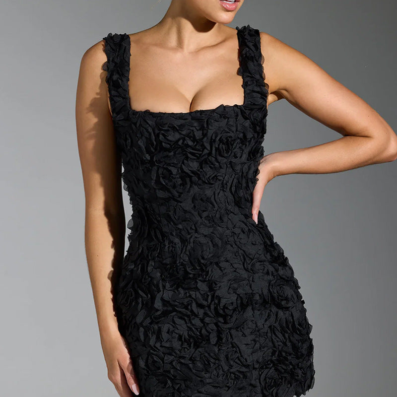 Women’s Mini Dress Floral Texture Square Neck Statement