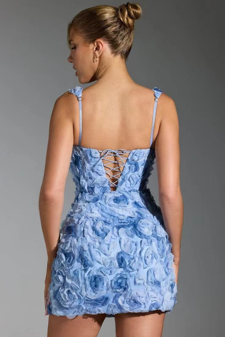 Women’s Mini Dress Floral Texture Square Neck Statement