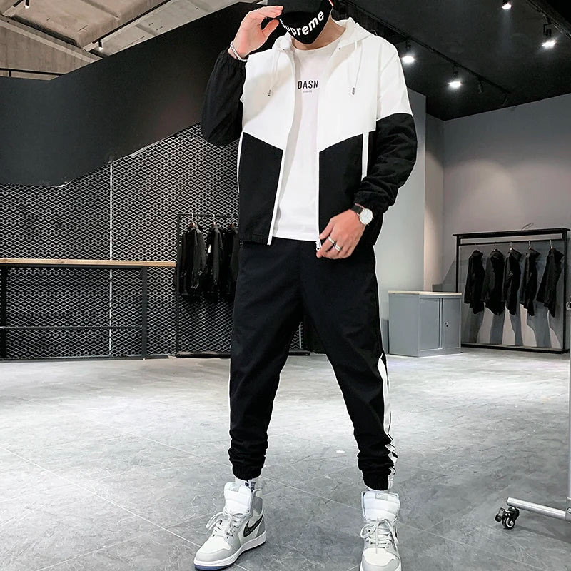 Men’s Two-Piece Tracksuit Casual Joggers and Hooded Sportswear Jacket Set Comfortable Streetwear Hip Hop Running Outfit