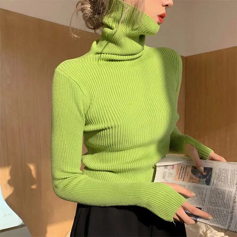 Women’s Ribbed Turtleneck Jumper Soft Stretch Knit Slim Fit Pullover