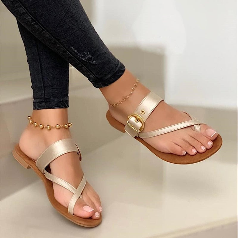 Women’s Flat Strap Sandals Buckle Detail Open Toe Lightweight Casual Summer Footwear