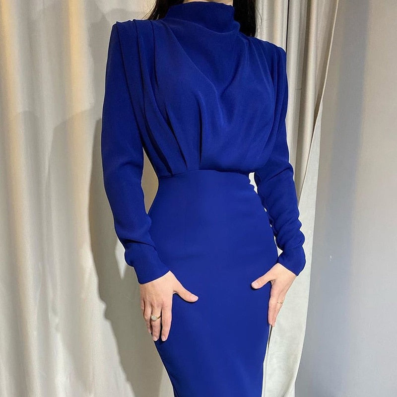 Women’s Maxi Dress Sculpted Bodycon High Neck Long Sleeve