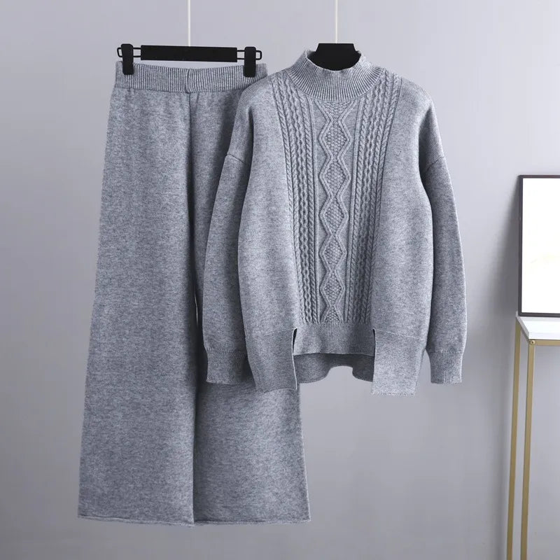 Women’s Cashmere Sweater and Wide-Leg Trouser Set – Warm Winter Loungewear
