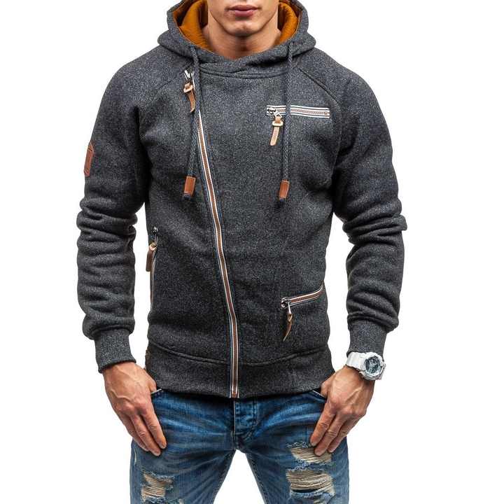 Men’s Asymmetric Zip-Up Hoodie – Warm Multi-Pocket Layer for Casual Autumn Winter Streetwear Everyday Wear and Cold-Weather Styling