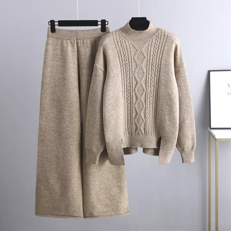 Women’s Cashmere Sweater and Wide-Leg Trouser Set – Warm Winter Loungewear