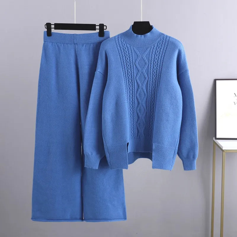 Women’s Cashmere Sweater and Wide-Leg Trouser Set – Warm Winter Loungewear